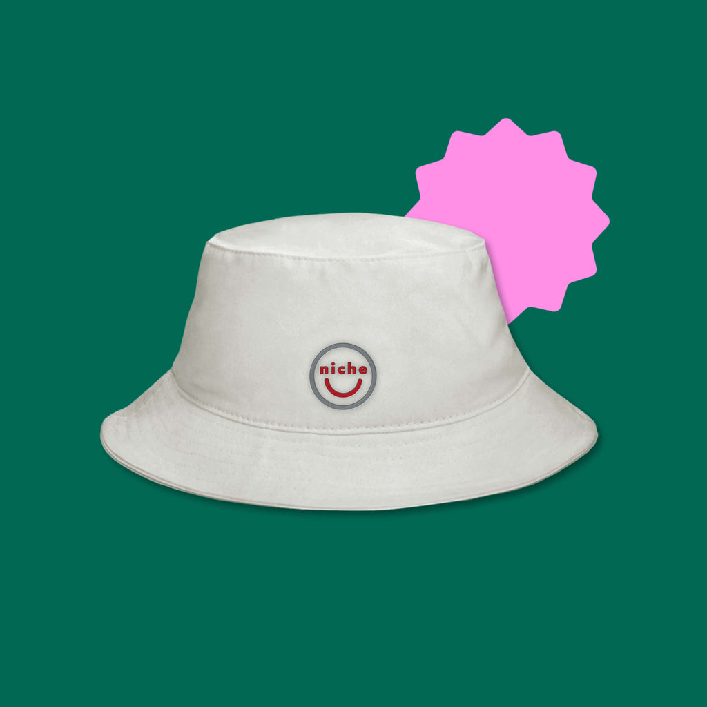 Smile Bucket Hat (Grey + Red)